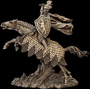bronzefigur af ridder på hest til stuen